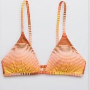 Aerie Orange and Yellow Striped Bikini Top Size L